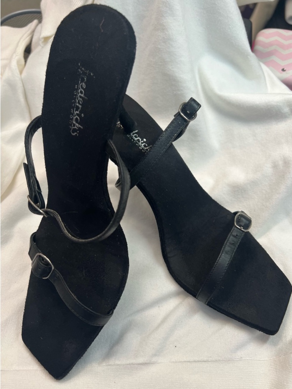 Frederick's of Hollywood Black Strappy Square-Toe Heels